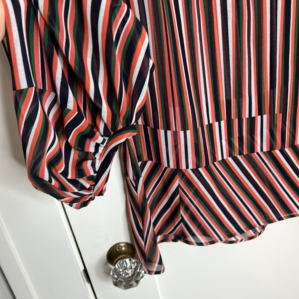 🕶️Ultimate Multicolor Blue/Green/orange Stripe Blouse blouson cabi 5519 M - Picture 8 of 8